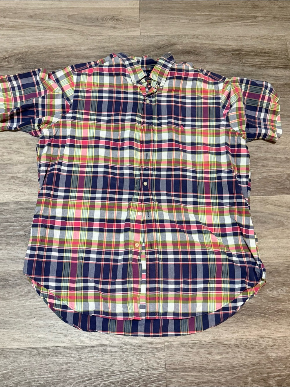 Ralph Lauren Navy, White, Pink and Green Plaid Button-Down Shirt